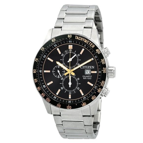 NWT Authentic Citizen Chronograph Quartz Black Dial Men's Watch - Picture 1 of 3